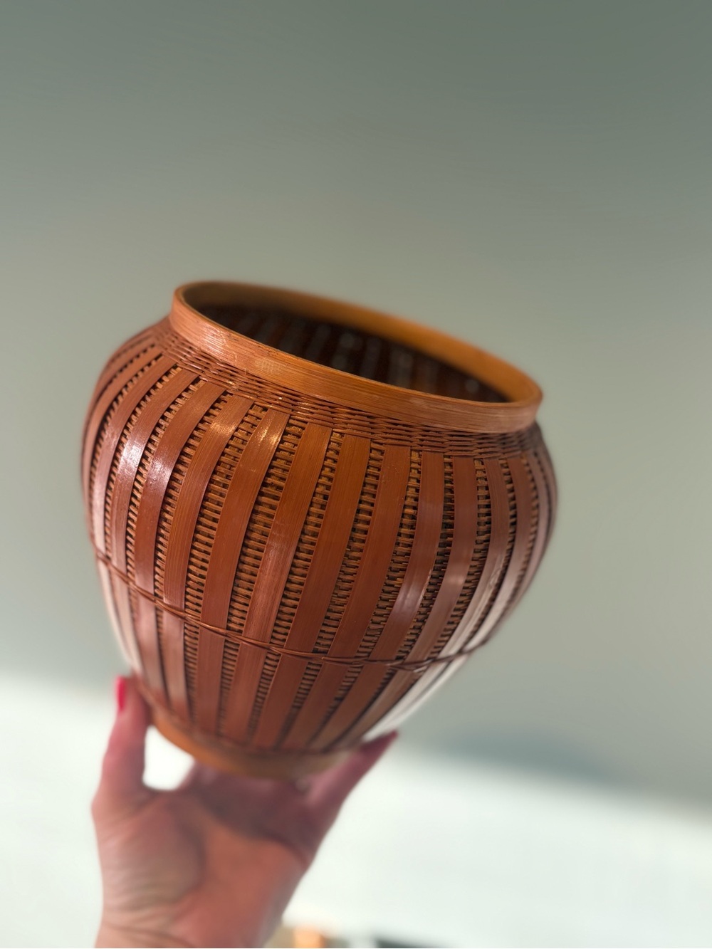 vintage Shanghai Handicrafts woven wicker vase